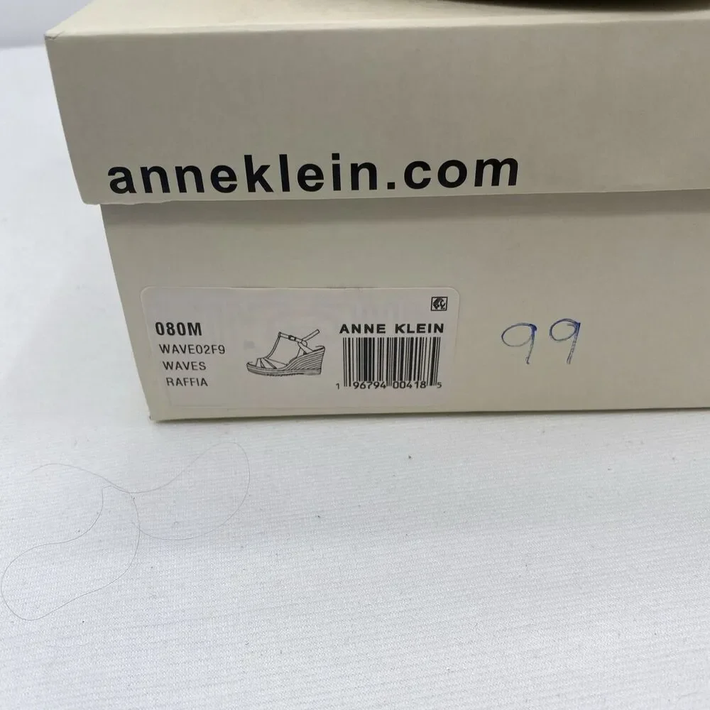 Anne Klein Womens Waves Beige Raffia Wedge Sandals 8 Medium (B,M)